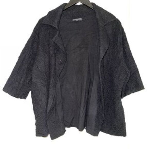 Eileen Fisher Woman Size 1X Black Textured Cotton Blend Notched Collar Cardigan. - Picture 3 of 6